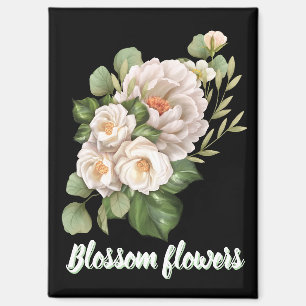 Aimant Bouquet floral blanc élégant avec feuilles vertes