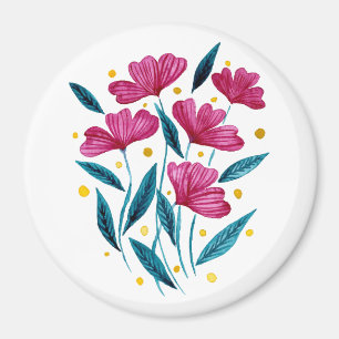 Aimant Bouquet floral mignon - magenta et turquoise