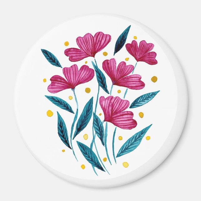 Aimant Bouquet floral mignon - magenta et turquoise (Devant)
