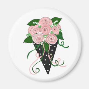 Aimant Bouquet floral rose et noir