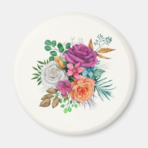 Aimant Bouquet floral rose, orange et blanc
