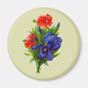Aimant Bouquet vintage bleu Iris