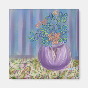 Aimant Bouquet violet et bleu Art original