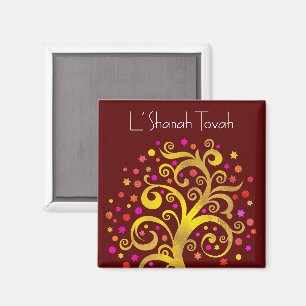 Aimant Bourgogne Rosh Hashanah Gold Tree of Life Moderne