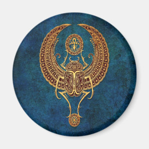 Aimant Bousier égyptien ailé avec ankh - bleu