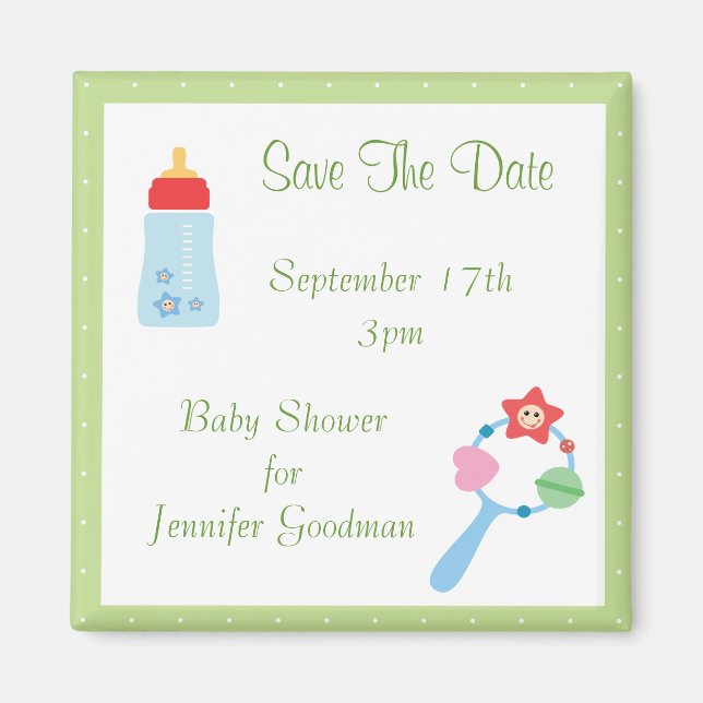 Aimant Bouteille & Botte Enregistrer Le Baby shower Date (Devant)