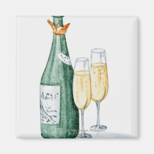 Aimant Bouteilles de Champagne et deux verres