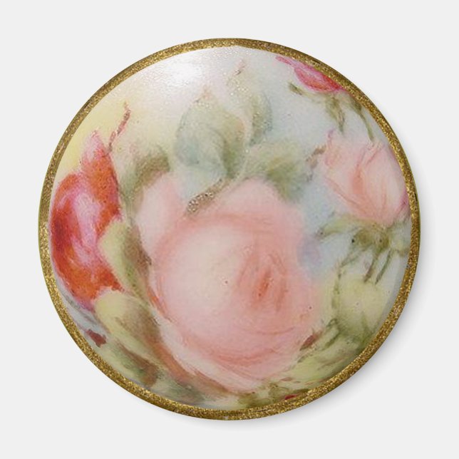 Aimant Bouton de porcelaine antique, Rose (Devant)