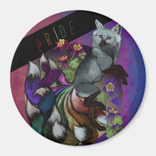 Aimant Bouton Fierté Kitsune et Columbine Flower