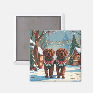 Aimant Bouviers des Flandres chiens Noël neige vacances