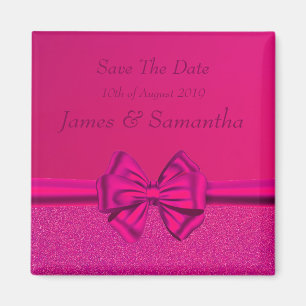 Aimant Bow En Satin Rose Chaud - Enregistrer La Date
