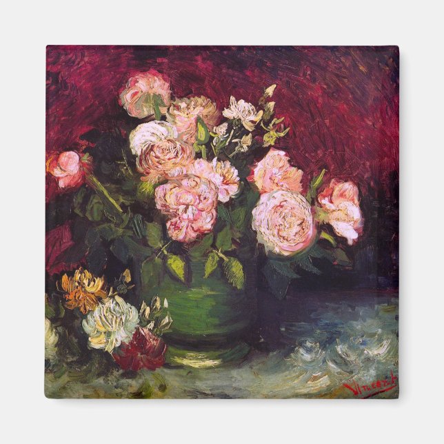 Aimant Bowl avec Peonies & Roses Van Gogh Art (Devant)