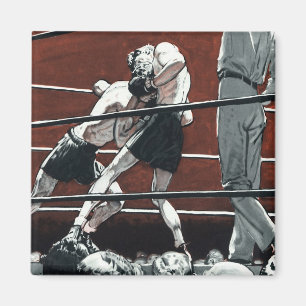 Aimant Boxe sportive vintage, des boxeurs s'affrontent da