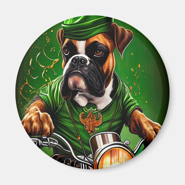Aimant Boxer Chien Conduite Vélo St. Patrick's Day (Devant)