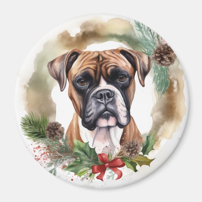Aimant Boxer Christmas Wreath Festive Pup (Devant)