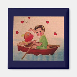 Aimant Boy Holding Heart in Boat
