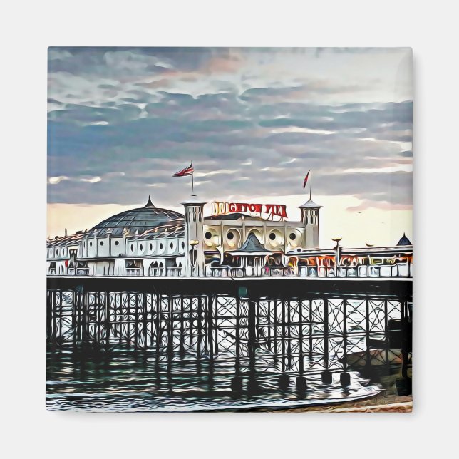 Aimant Brighton Pier et ciel nuageux Peinture numérique (Devant)