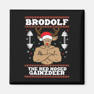 Aimant Brodolf Funny Christmas Buff Reindeer Gym Bodybuil