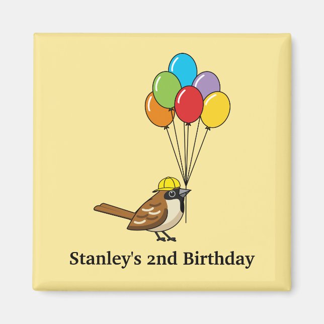Aimant Bruant mignon avec ballons Anniversaire | Personna (Devant)