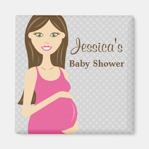 Aimant Brunette Femme Enceinte En Robe Rose Baby shower