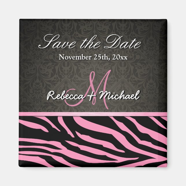 Aimant Bubblegum rose & noir Zebra Stripes Enregistrer la (Devant)