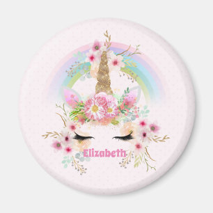 Aimant Budget Joli fille rose Unicorne Floral nommé cadea