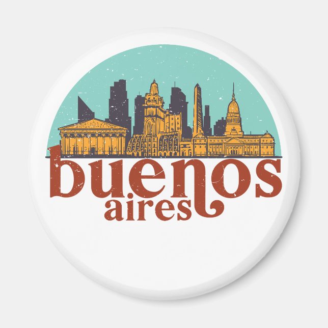 Aimant Buenos Aires Retro City Skyline Ville (Devant)