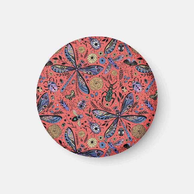 Aimant Bugs de Doodle sur corail rouge (Devant)
