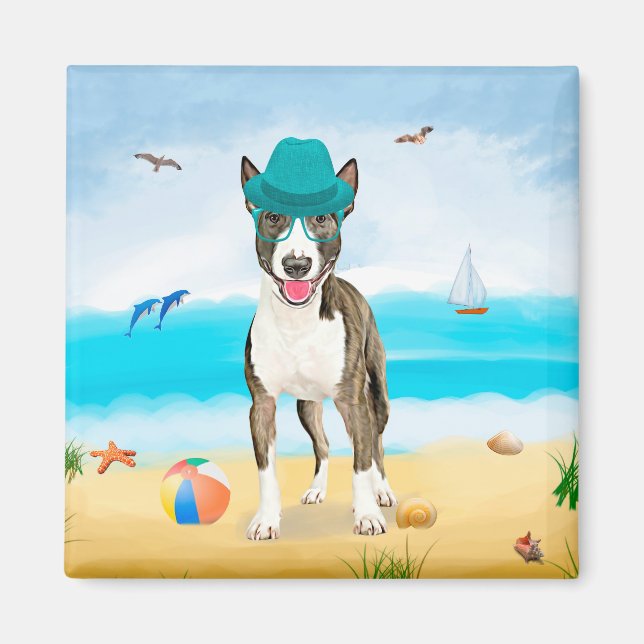 Aimant Bull Terrier Dog sur la plage (Devant)