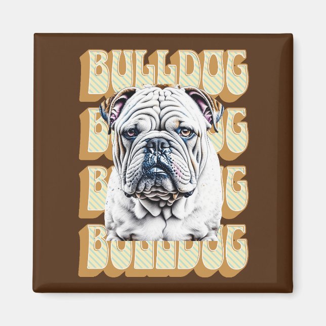 Aimant Bulldog anglais avec police rétro (Devant)
