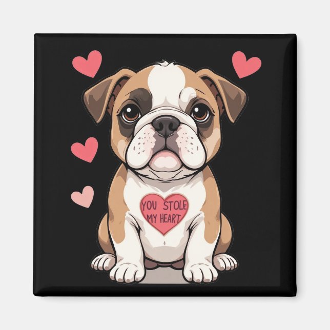 Aimant Bulldog Chiot avec un message de coeur (Devant)