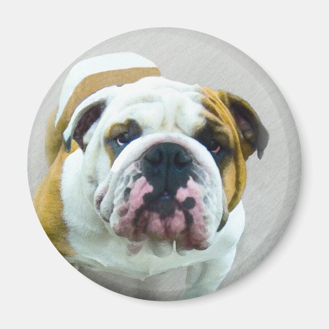 Aimant Bulldog Painting - Joli art original chien (Devant)