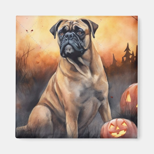 Aimant Bullmastiff d'Halloween avec la peur Citrouille (Devant)
