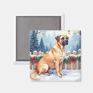 Aimant Bullmastiff Forêt d'hiver Houx Art de Noël