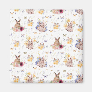 Aimant Bunny fête la fête de Pâques avec des papillons
