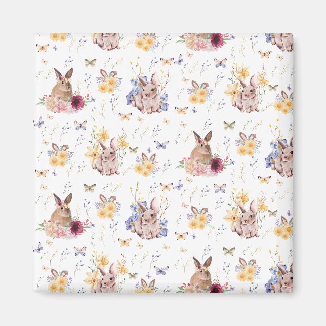 Aimant Bunny fête la fête de Pâques avec des papillons (Devant)