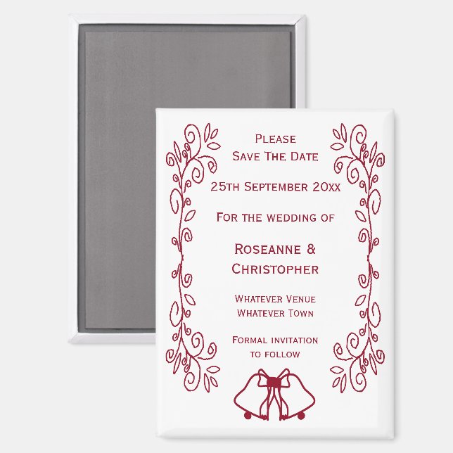 Aimant Burgundy Bells Scrollwork Mariage Enregistrer La D (Recto/Verso)