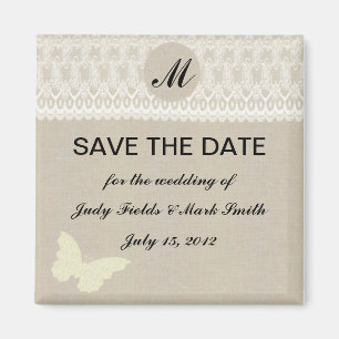 Aimant Burlap Et Dentelle Monogramme Enregistrer L'Aimant