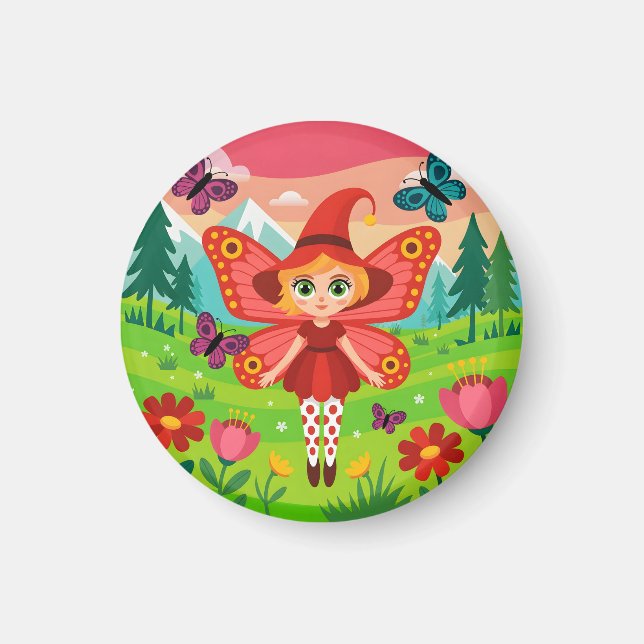 Aimant Butterfly Fairy Illustration in Whimsical Forest (Devant)