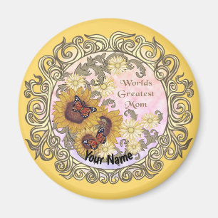 Aimant Butterfly Sunflower Mom custom name