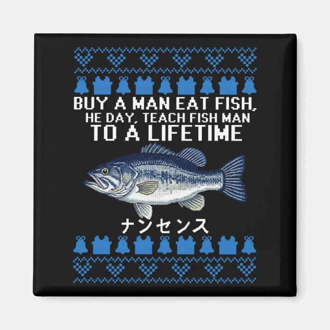Aimant Buy A Man Eat Fish Funny Ugly Christmas Sweaters L (Devant)
