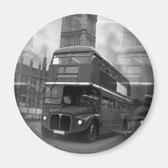 Aimant BW Black & White London Bus & Big Ben (Devant)