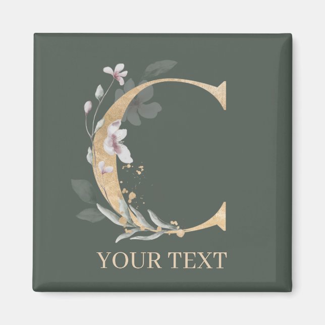 Aimant C Monogramme Floral Personnalisé (Devant)
