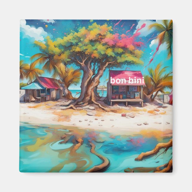 Aimant cabane de plage de Bonaire (Devant)
