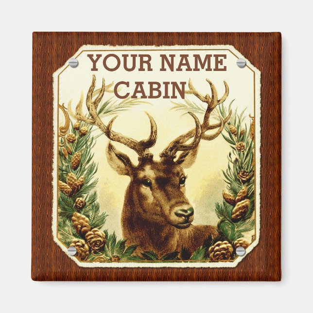 Aimant Cabine de cerfs personnalisé avec grain de bois (Devant)