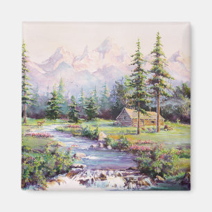 Aimant CABINE de RONDIN de MONTAGNE par SHARON SHARPE