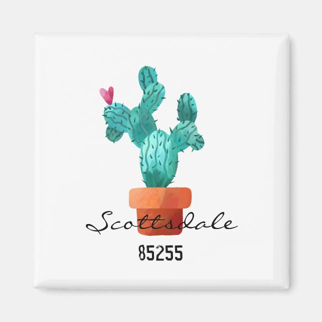 Aimant Cactus de cœur vert rose CODE POSTAL de LOCALISATI (Devant)