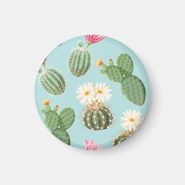 Aimant Cactus, fleurs roses : décor clair (Devant)