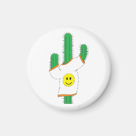 Aimant Cactus portant une chemise au visage heureux