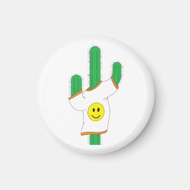 Aimant Cactus portant une chemise au visage heureux (Devant)